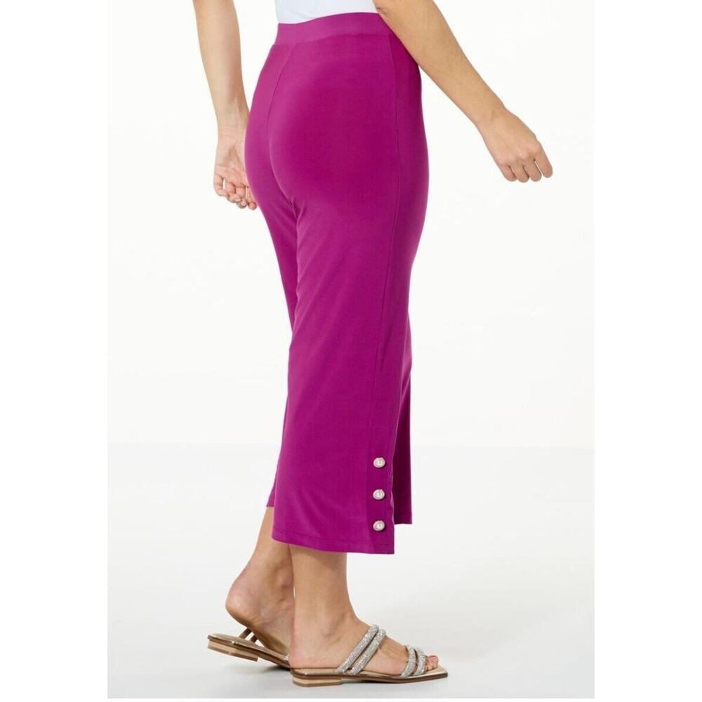 Curations x Debbie Denmon Pants Sz XS Pink Pull-On‎ Knit Crop Flare Stud Hem New